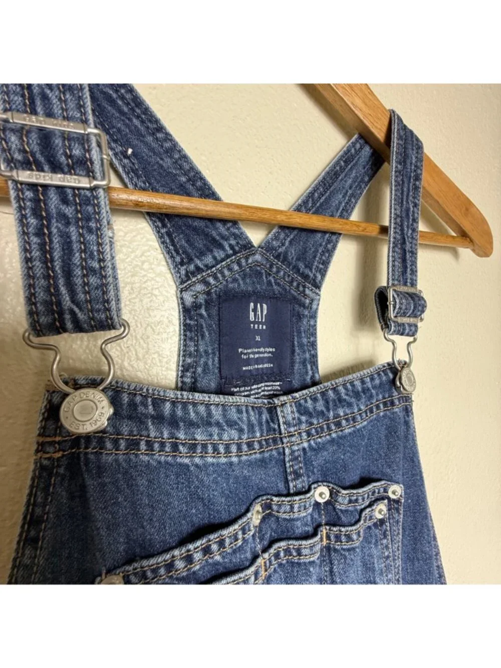Vintage Gap Teens Overalls Medium Blue Y2K Carpenter Bib Denim Sz XL